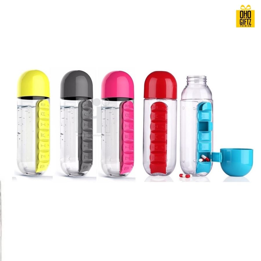 กระบอกน้ำพร้อมตลับยา Water Bottle with box pill  สกรีนชื่อ สกรีนโลโก้ ทำเป็นของพรีเมี่ยมได้