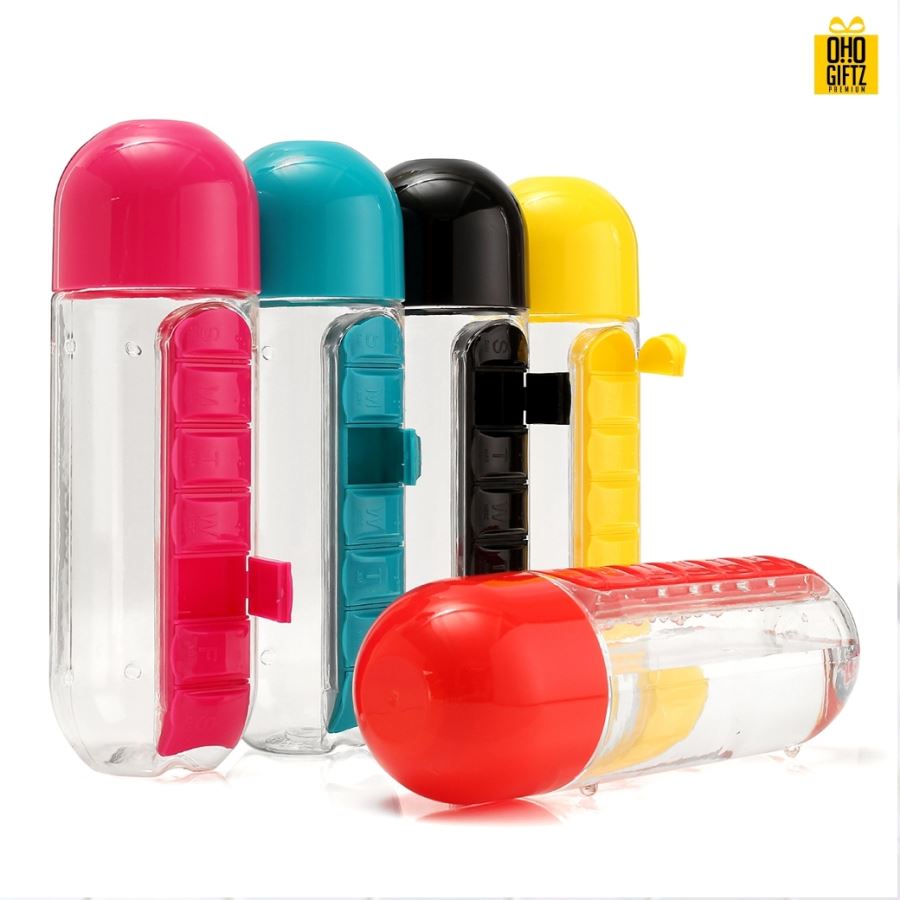 กระบอกน้ำพร้อมตลับยา Water Bottle with box pill  สกรีนชื่อ สกรีนโลโก้ ทำเป็นของพรีเมี่ยมได้