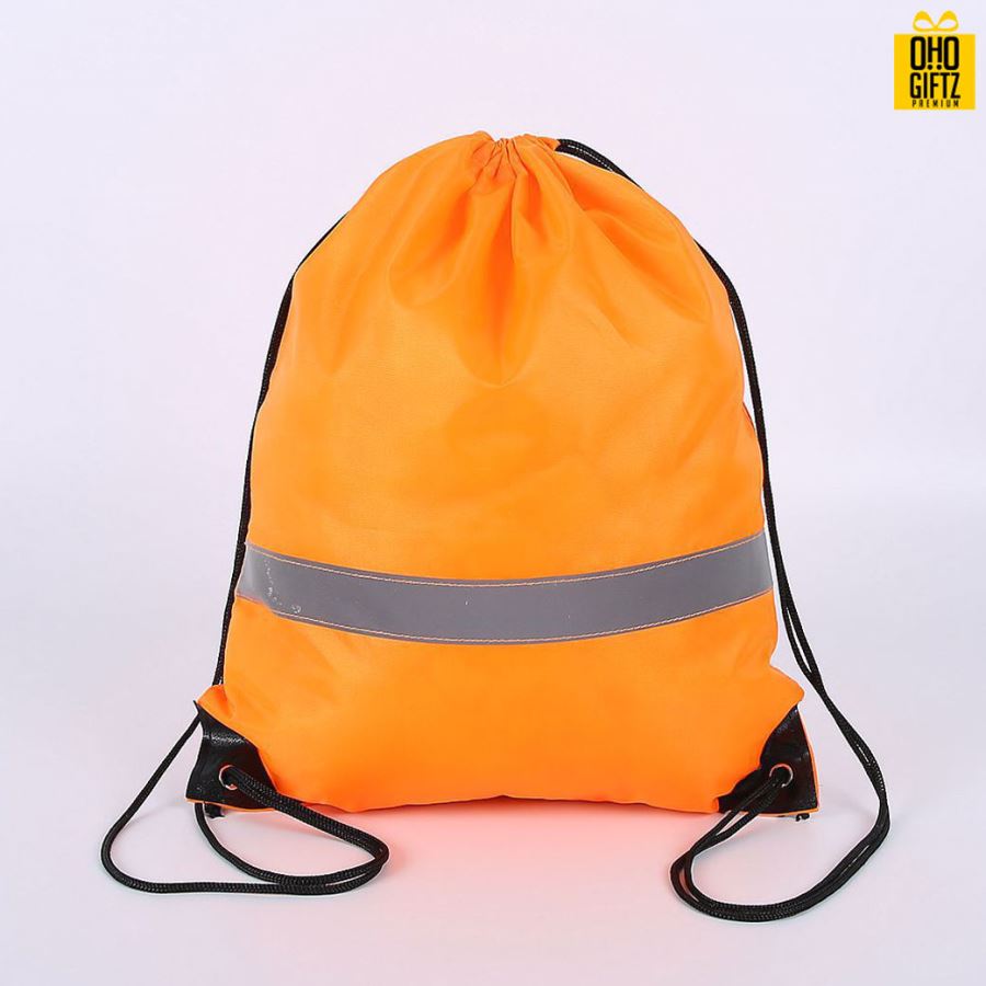 กระเป๋าเป้เชือกรูดมีแถบสะท้อนแสง สกรีนโลโก้ ทำเป็นของพรีเมี่ยม