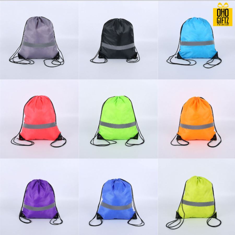 กระเป๋าเป้เชือกรูดมีแถบสะท้อนแสง สกรีนโลโก้ ทำเป็นของพรีเมี่ยม