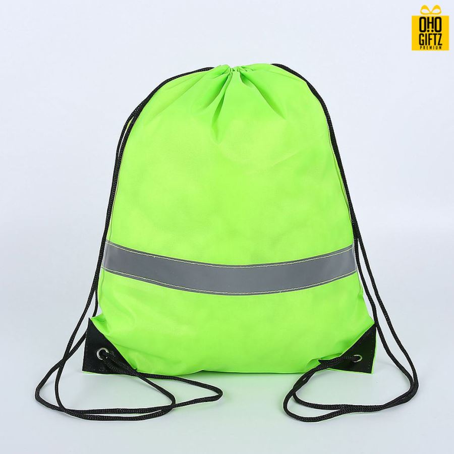 กระเป๋าเป้เชือกรูดมีแถบสะท้อนแสง สกรีนโลโก้ ทำเป็นของพรีเมี่ยม