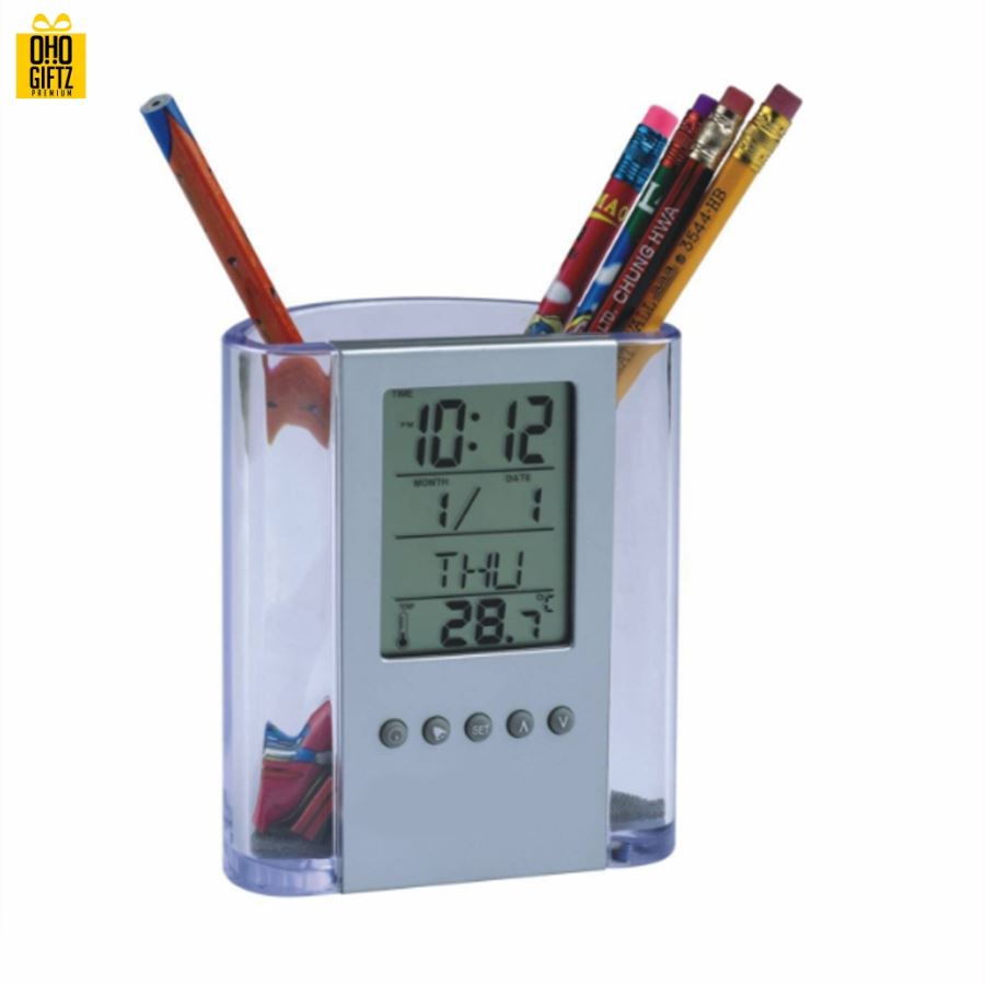นาฬิกาพร้อมที่ใส่ปากกา สกรีนโลโก้ ทำเป็นของพรีเมี่ยมได้