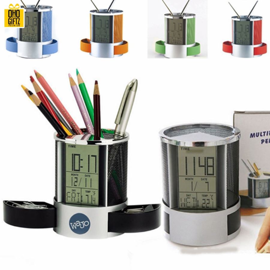 นาฬิกาพร้อมที่ใส่ปากกาทรงกระบอก สกรีนโลโก้ ทำเป็นของพรีเมี่ยมได้