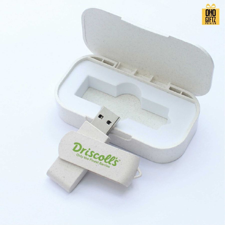 ชุดแฟลชไดรฟ์ USB พร้อมกล่องจากฟางข้าว สกรีนได้ไม่จำกัดสี สกรีนชื่อร้าน ทำเป็นของพรีเมี่ยมได้