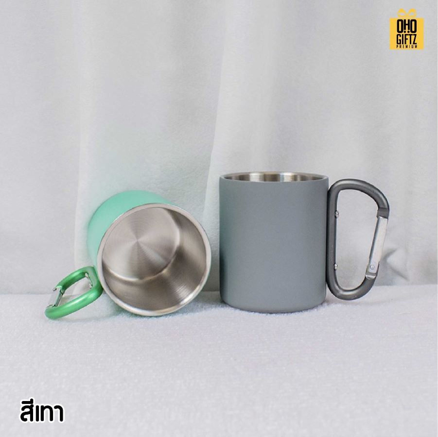 ถ้วยกาแฟสแตนเลส แคมป์ปิ้ง สกรีนโลโก้ ทำเป็นของพรีเมี่ยมได้