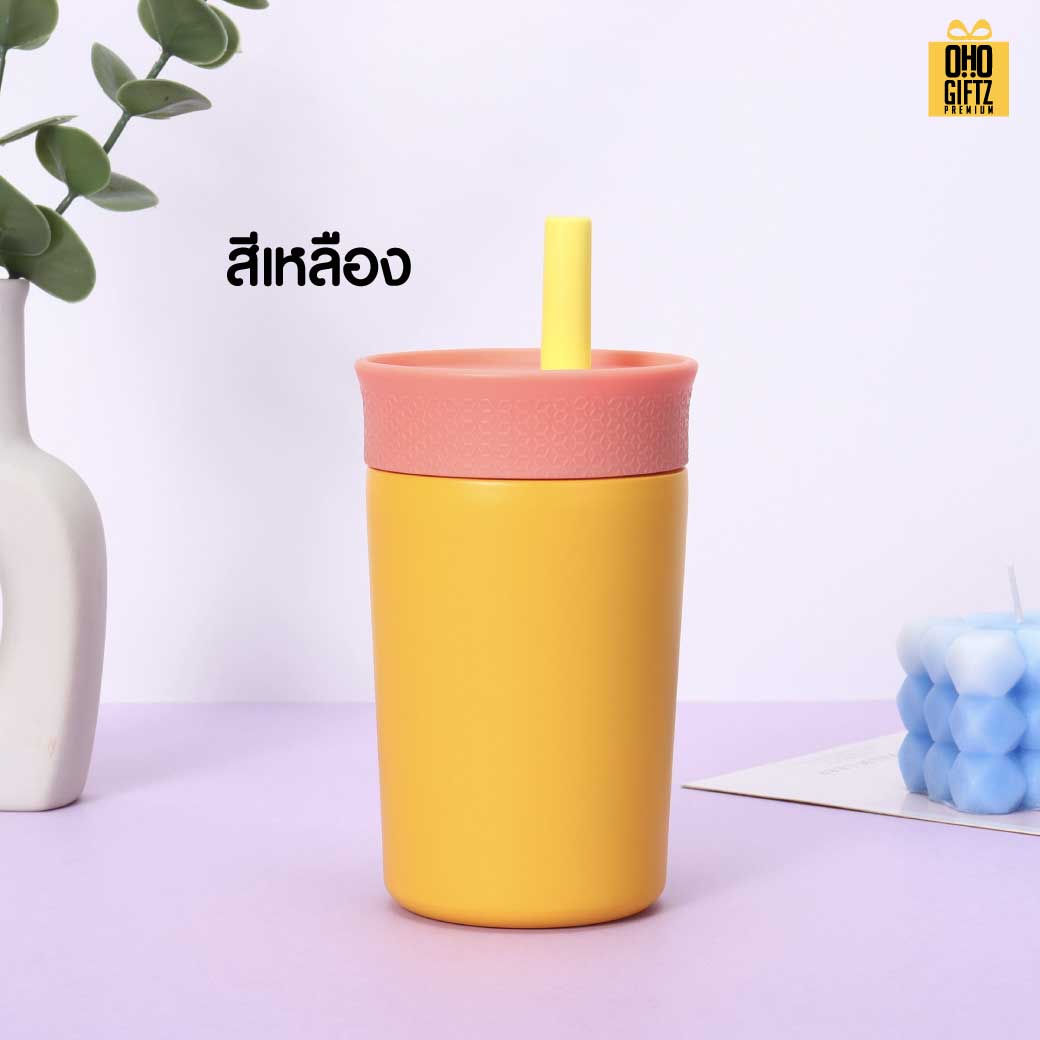 แก้วน้ำสแตนเลสสีสดใส สกรีนโลโก้ ทำเป็นของพรีเมี่ยมได้