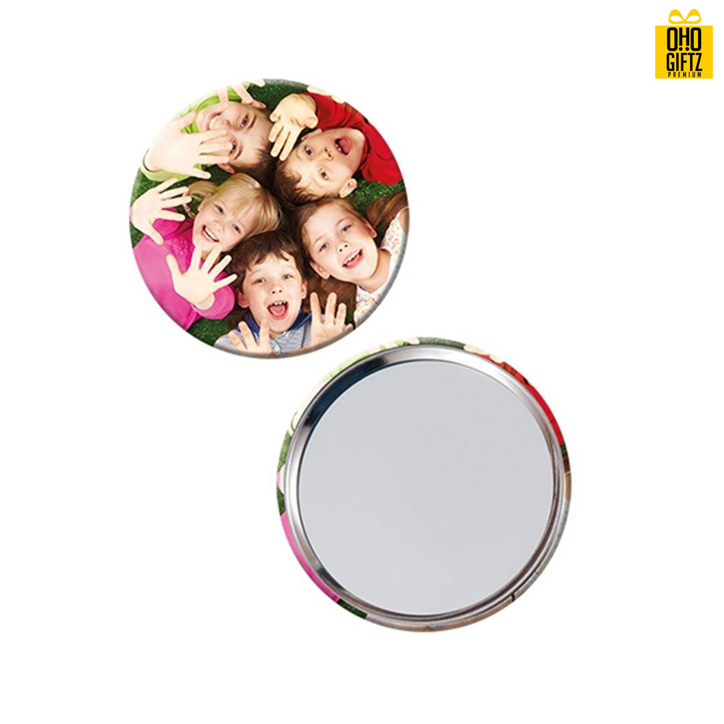 กระจกโลหะ 58 mm. สกรีนโลโก้ ทำเป็นของพรีเมี่ยม ของที่ระลึก ของชำร่วย