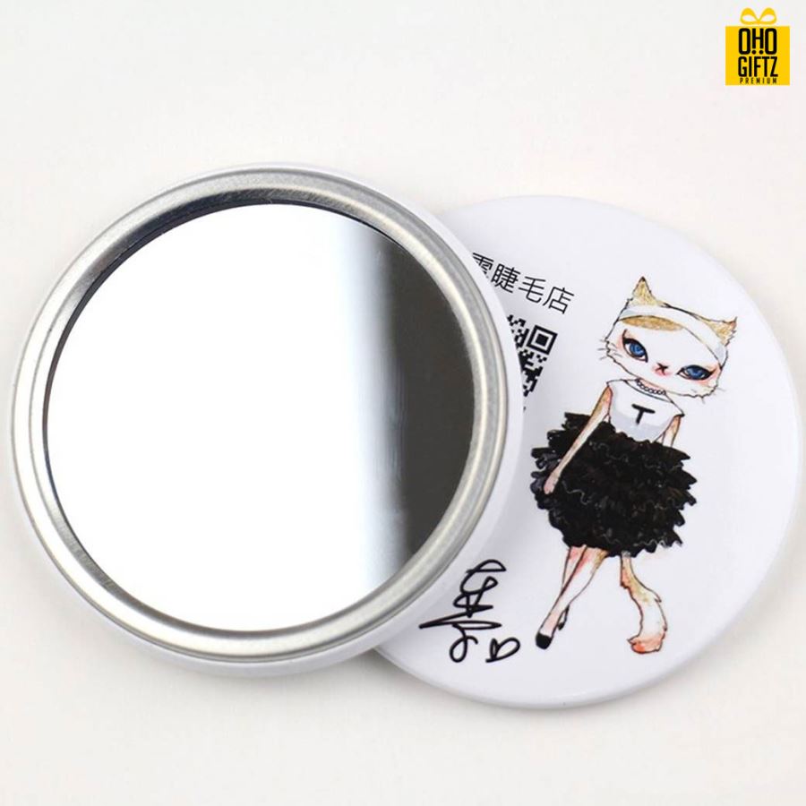 กระจกโลหะ 58 mm. สกรีนโลโก้ ทำเป็นของพรีเมี่ยม ของที่ระลึก ของชำร่วย