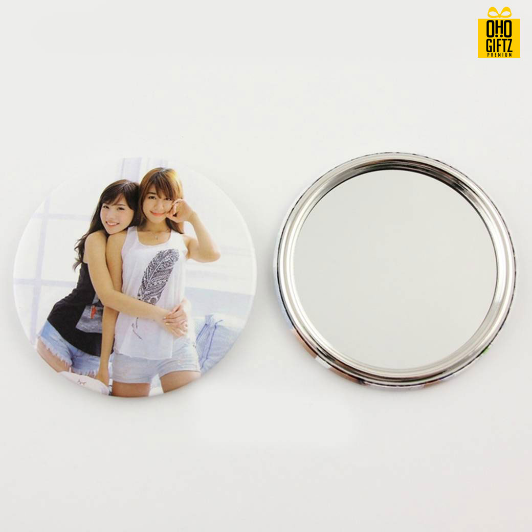 กระจกโลหะ 58 mm. สกรีนโลโก้ ทำเป็นของพรีเมี่ยม ของที่ระลึก ของชำร่วย