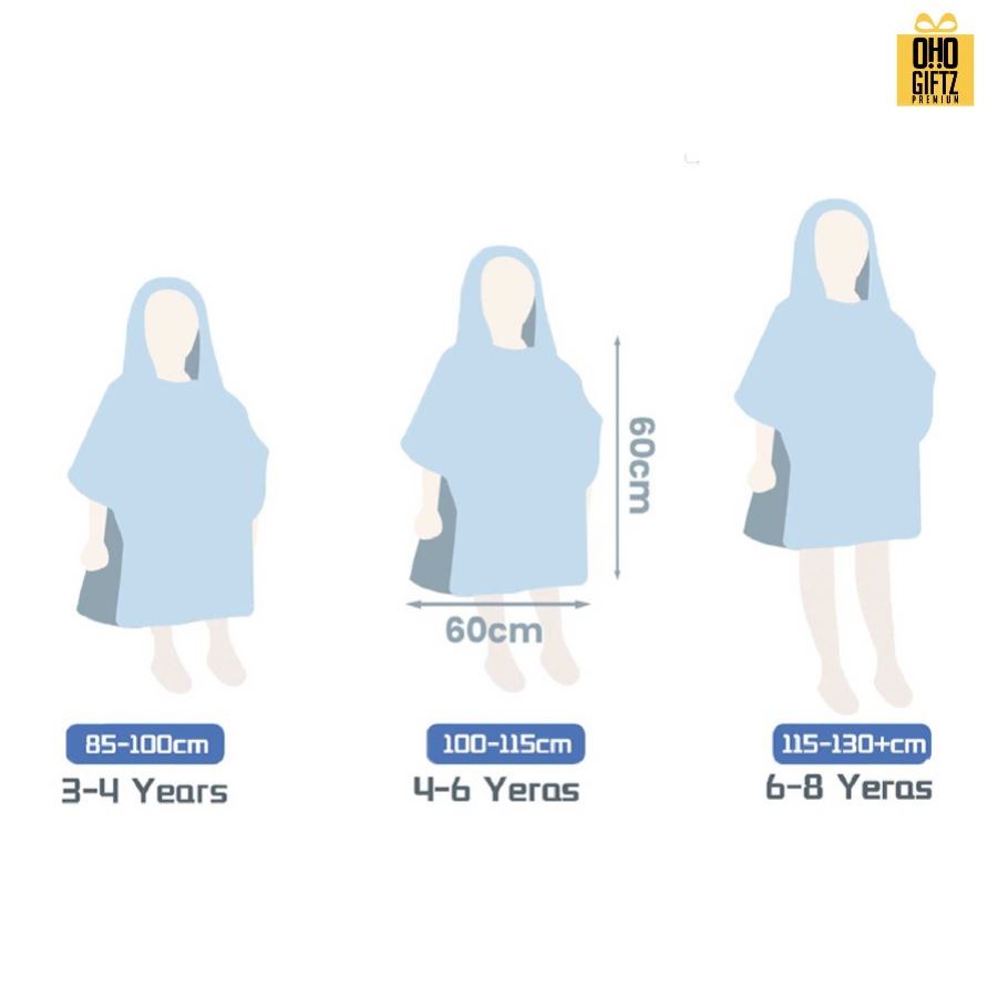 ผ้าเช็ดตัวแบบคลุมใส่สำหรับเด็ก พิมพ์ลายได้ไม่จำกัดสี สกรีนชื่อ สกรีนโลโก้ทำเป็นของพรีเมี่ยมได้