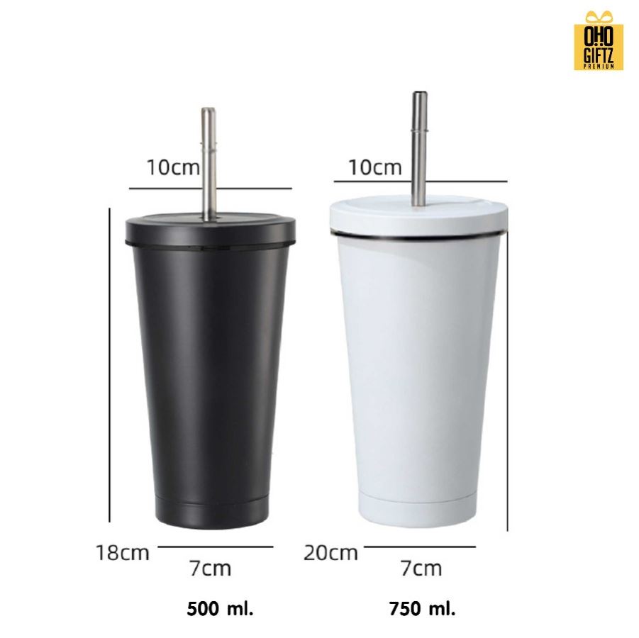 แก้วสแตนเลสพร้อมหลอด สกรีนโลโก้ ทำเป็นของพรีเมี่ยมได้