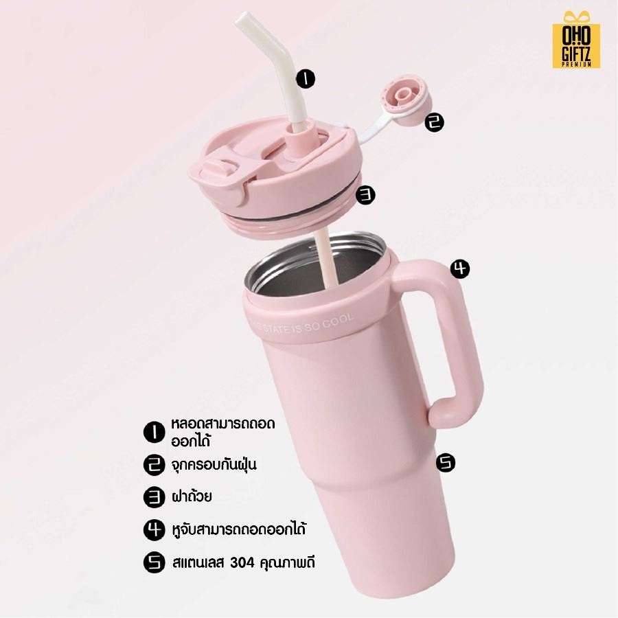 แก้วน้ำสแตนเลสใส่ช่องรถยนต์มีหูถือ สกรีนโลโก้ ทำเป็นของพรีเมี่ยมได้