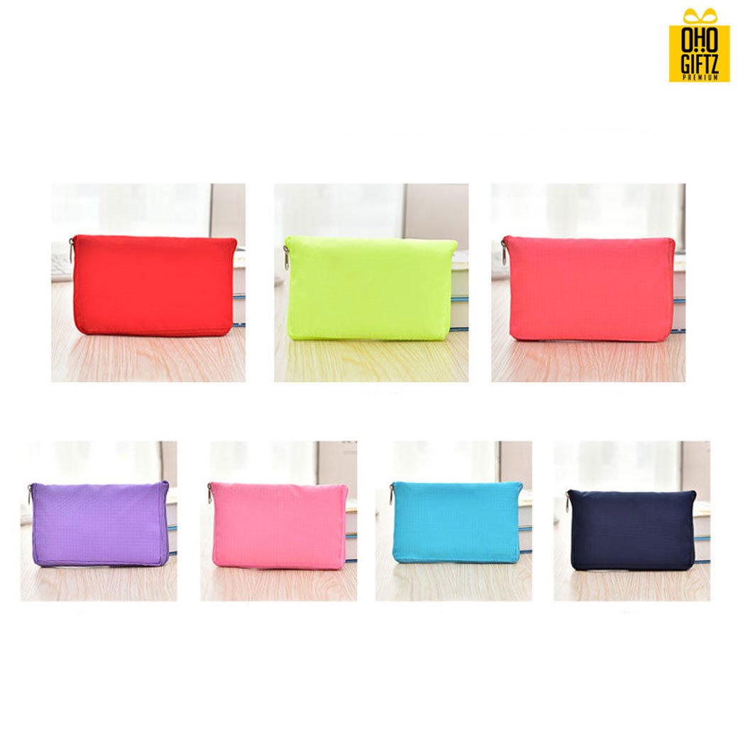 กระเป๋าพับได้ผ้าใยสังเคราะห์หลากสี สกรีนโลโก้ ทำเป็นของพรีเมี่ยม ของที่ระลึก