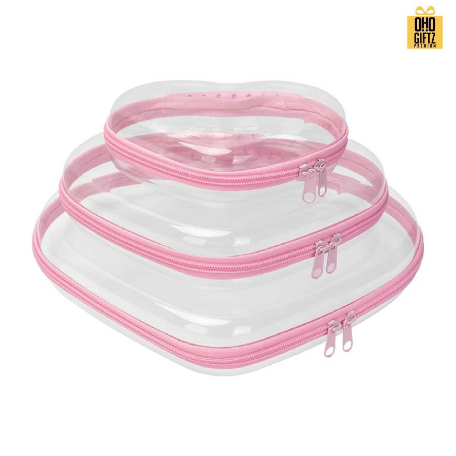 กระเป๋าพลาสติกทรงหัวใจ ซิปชมพู สกรีนชื่อ สกรีนโลโก้ ทำเป็นของพรีเมี่ยมได้