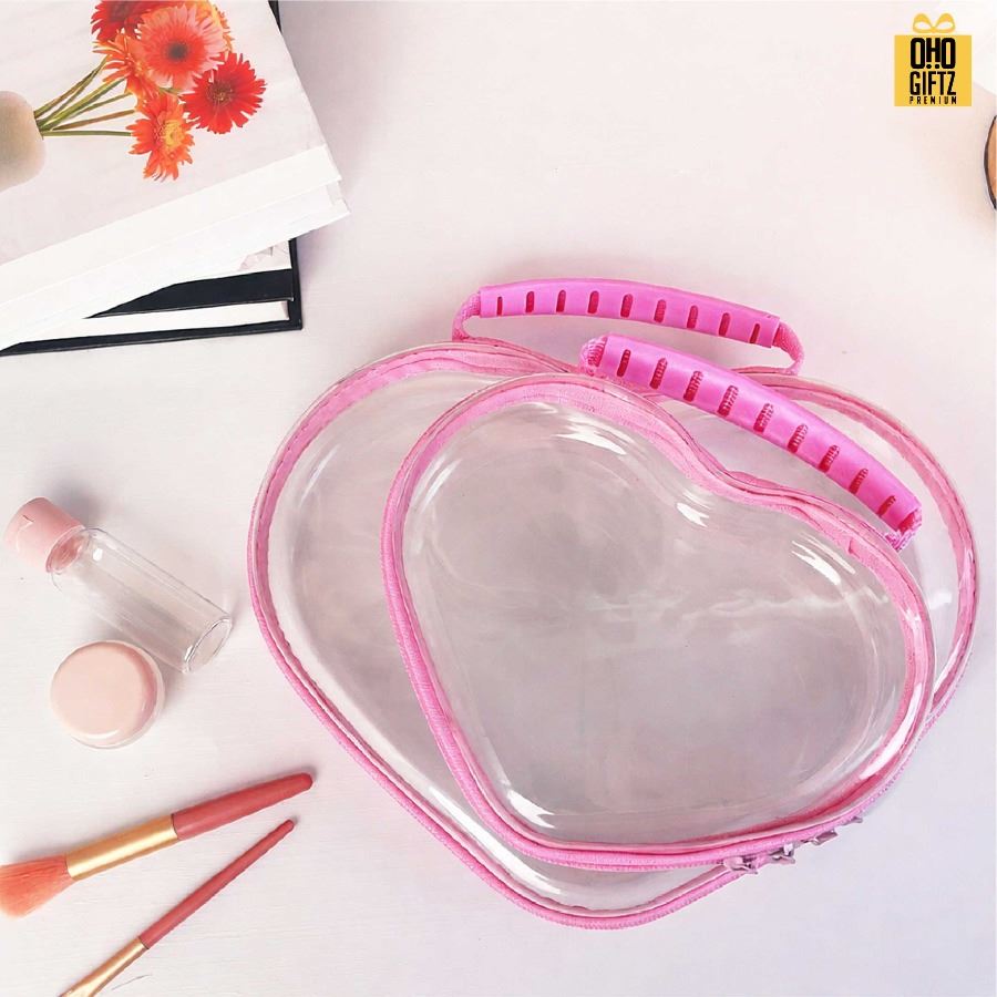 กระเป๋าพลาสติกทรงหัวใจ ซิปชมพู สกรีนชื่อ สกรีนโลโก้ ทำเป็นของพรีเมี่ยมได้