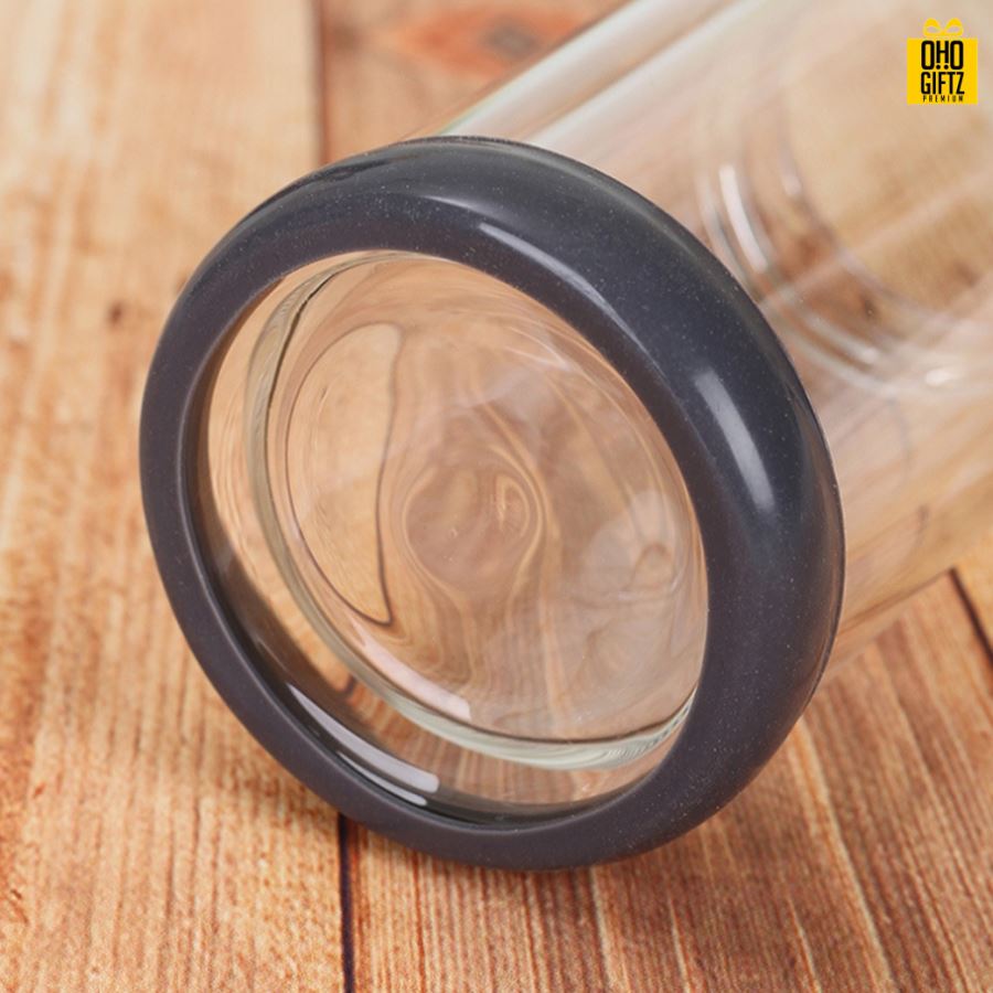 ขวดแก้วสองชั้นมีที่กรองชา สกรีนชื่อ เลเซอร์โลโก้ฟรี  ทำเป็นของพรีเมี่ยมได้