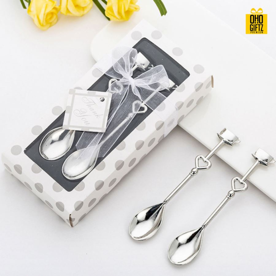 เซตช้อนกาแฟคู่ พิมพ์สติกเกอร์ชื่อฟรี ทำเป็นของพรีเมี่ยม ของชำร่วยงานเเต่งงานได้