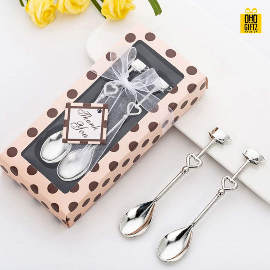 เซตช้อนกาแฟคู่ พิมพ์สติกเกอร์ชื่อฟรี ทำเป็นของพรีเมี่ยม ของชำร่วยงานเเต่งงานได้