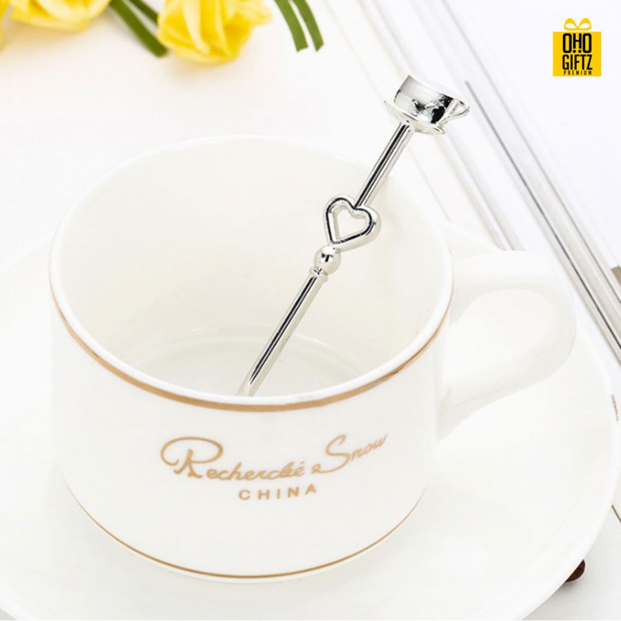 เซตช้อนกาแฟคู่ พิมพ์สติกเกอร์ชื่อฟรี ทำเป็นของพรีเมี่ยม ของชำร่วยงานเเต่งงานได้