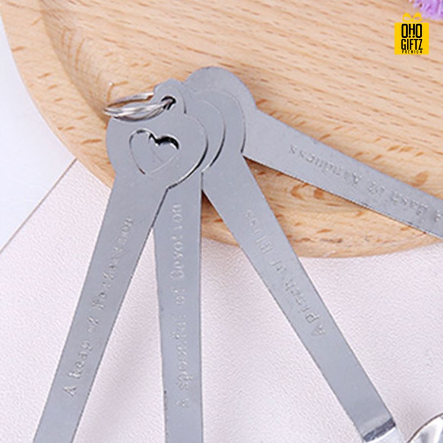 ช้อนตวงรูปหัวใจสแตนเลส พิมพ์สติกเกอร์ชื่อฟรี ทำเป็นของพรีเมี่ยม ของชำร่วยงานเเต่งงานได้