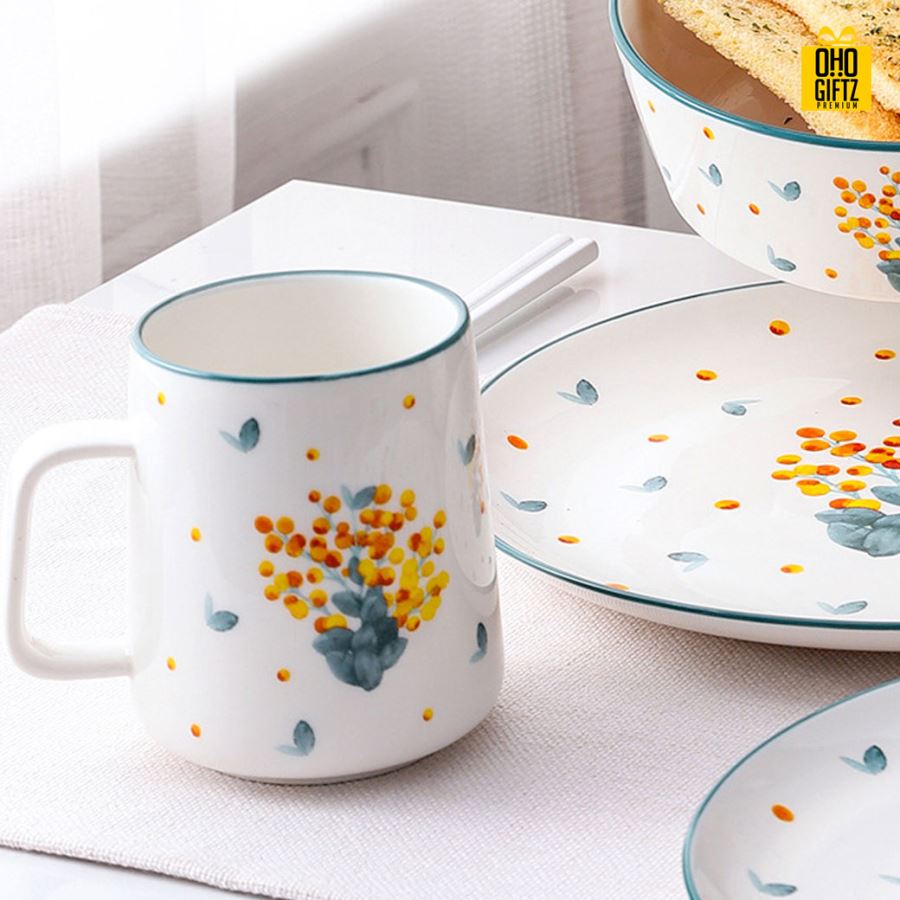 แก้วเซรามิกลายดอกไม้ สกรีนชื่อ สกรีนโลโก้ทำเป็นของพรีเมี่ยมได้