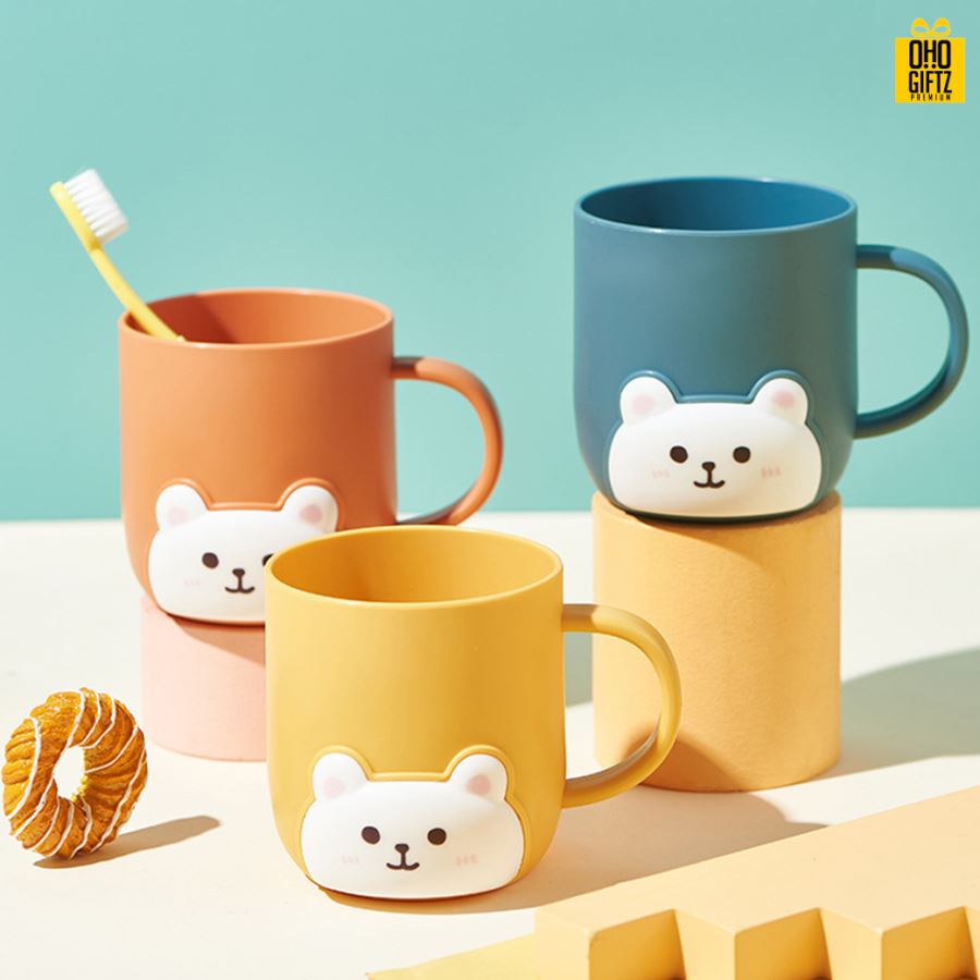 แก้วใส่แปรงลายหมี สกรีนชื่อ สกรีนโลโก้  ทำเป็นของพรีเมี่ยมได้