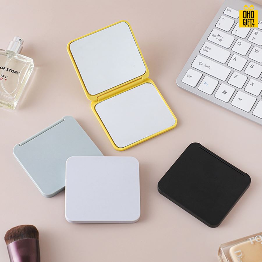 กระจกพับขนาดพกพา สกรีนชื่อ สกรีนโลโก้  ทำเป็นของพรีเมี่ยมได้