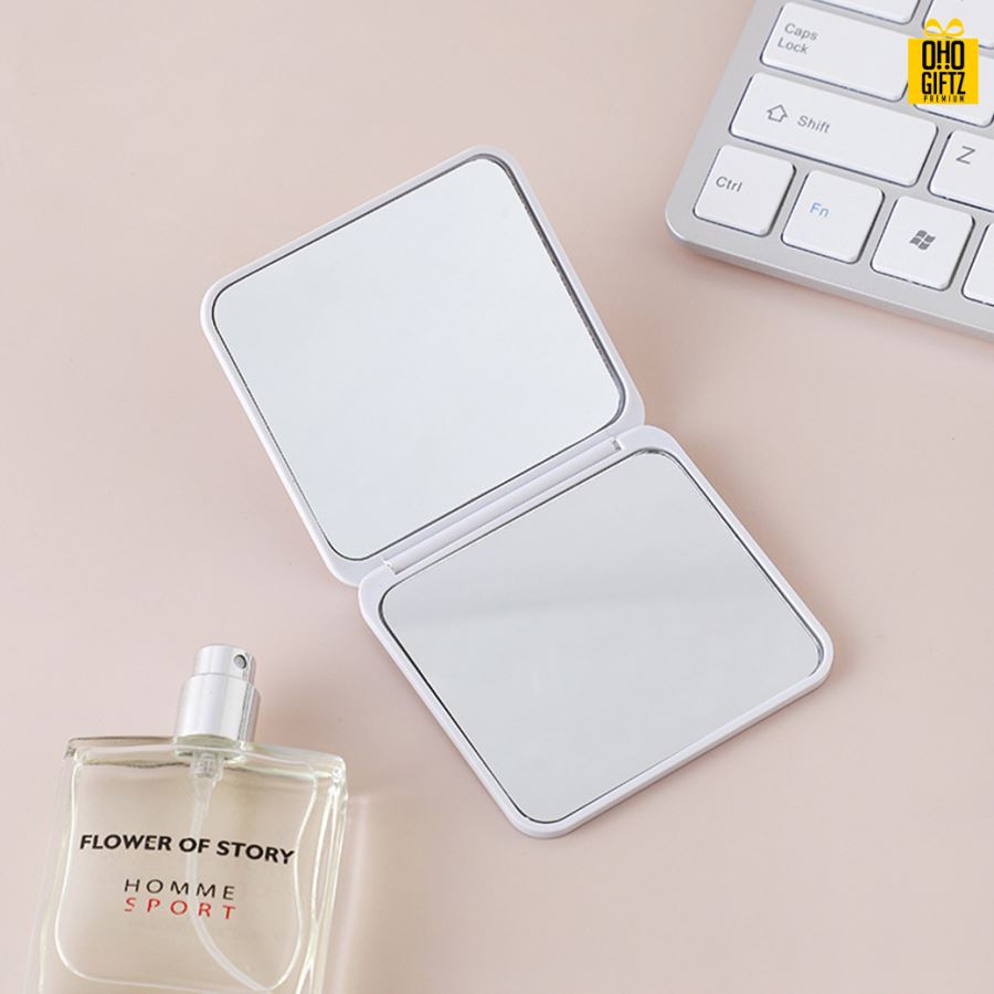 กระจกพับขนาดพกพา สกรีนชื่อ สกรีนโลโก้  ทำเป็นของพรีเมี่ยมได้