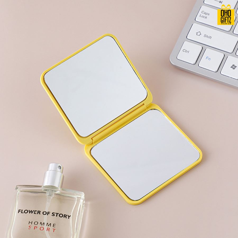 กระจกพับขนาดพกพา สกรีนชื่อ สกรีนโลโก้  ทำเป็นของพรีเมี่ยมได้