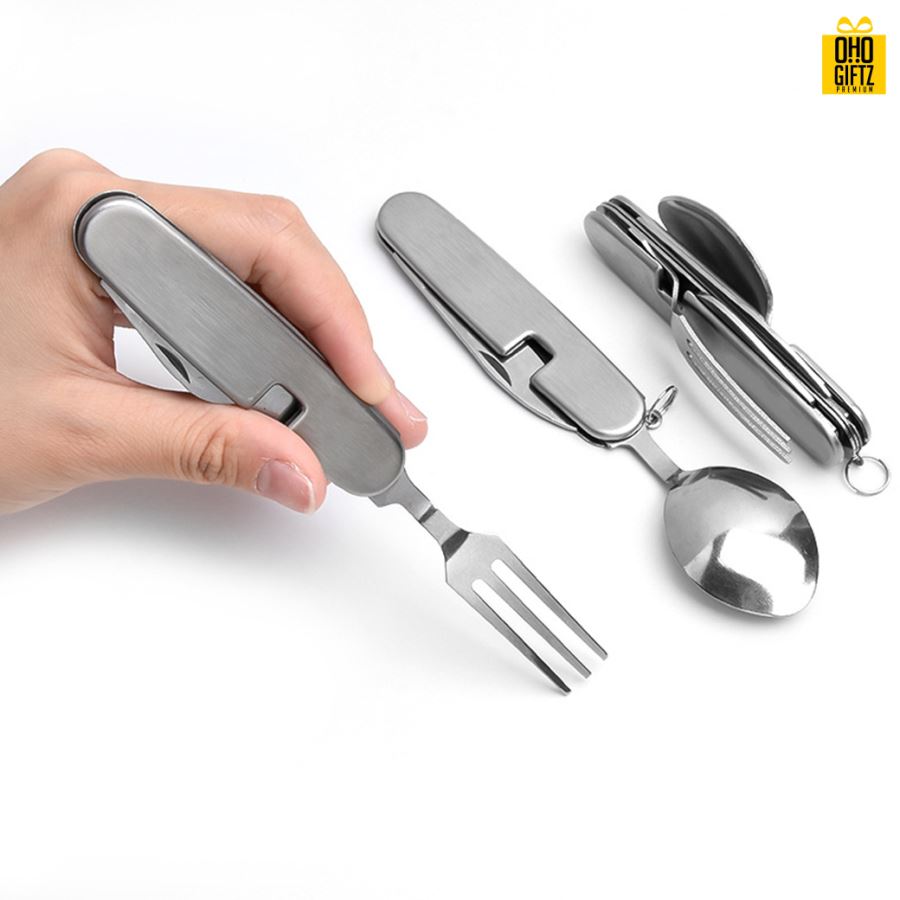 มีดพกพร้อมช้อนส้อม สกรีนโลโก้ ทำของพรีเมี่ยมได้