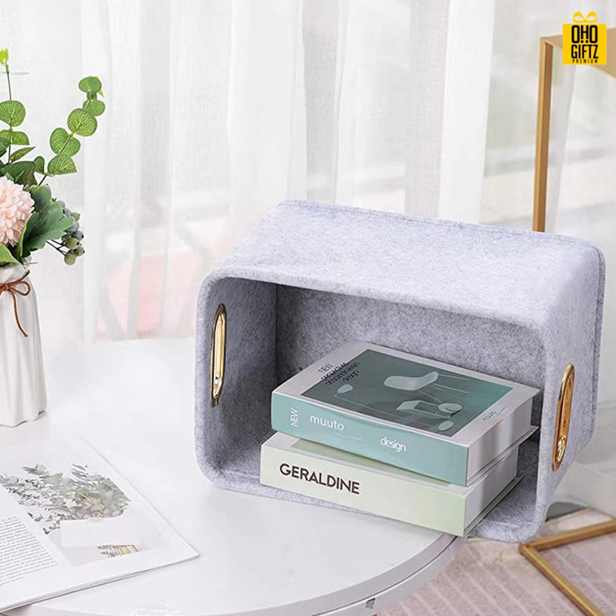 ตะกร้าเก็บของผ้าสักหลาด สกรีนโลโก้ ทำเป็นของพรีเมี่ยม 