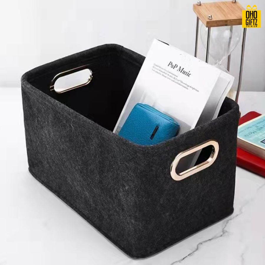 ตะกร้าเก็บของผ้าสักหลาด สกรีนโลโก้ ทำเป็นของพรีเมี่ยม 