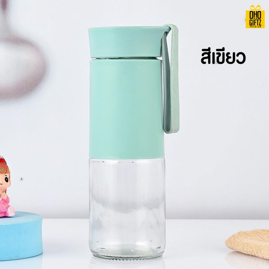 ขวดแก้วมีหูหิ้ว สกรีนชื่อ โลโก้ฟรี  ทำเป็นของพรีเมี่ยมได้