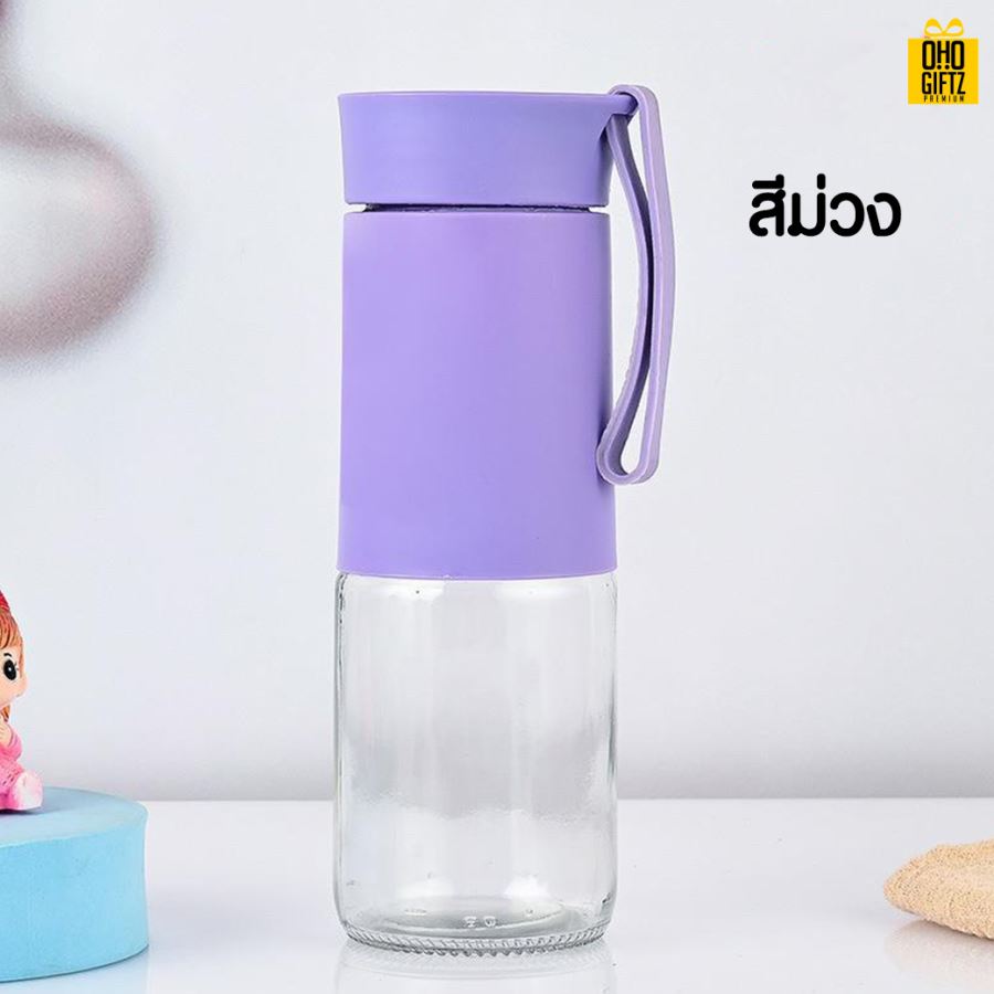 ขวดแก้วมีหูหิ้ว สกรีนชื่อ โลโก้ฟรี  ทำเป็นของพรีเมี่ยมได้