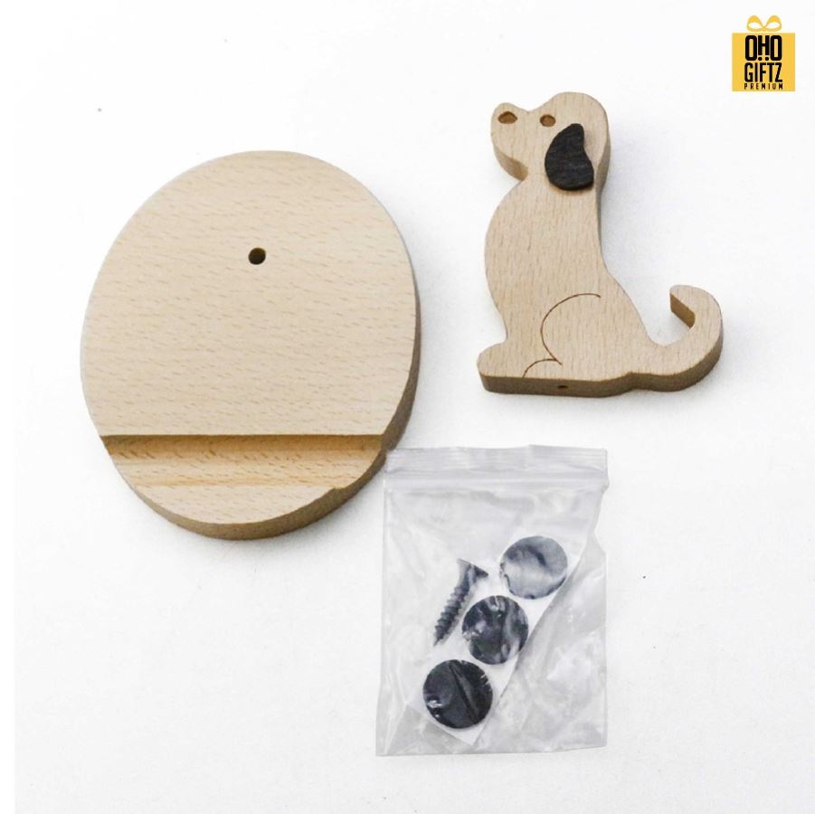 ที่วางมือถือไม้รูปสุนัข สกรีนโลโก้ ทำเป็นของพรีเมี่ยมได้