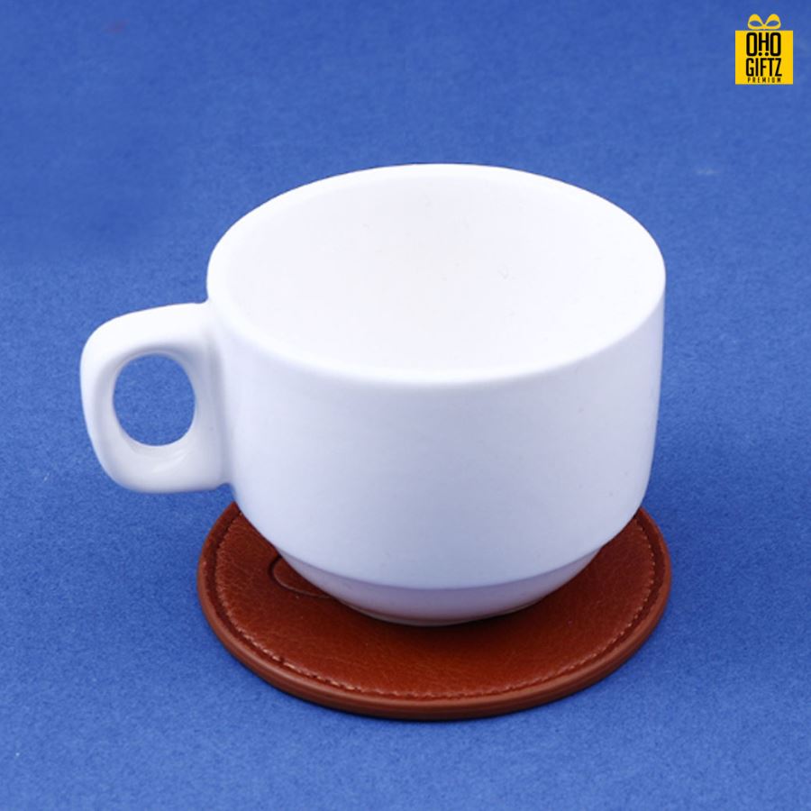 ที่รองแก้วน้ำหนัง PU สกรีนโลโก้ได้ ปั๊มจม เลเซอร์ พิมพ์ภาพได้