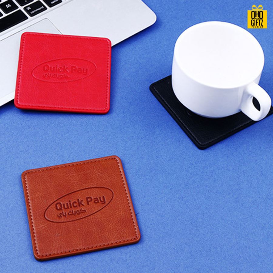 ที่รองแก้วน้ำหนัง PU สกรีนโลโก้ได้ ปั๊มจม เลเซอร์ พิมพ์ภาพได้