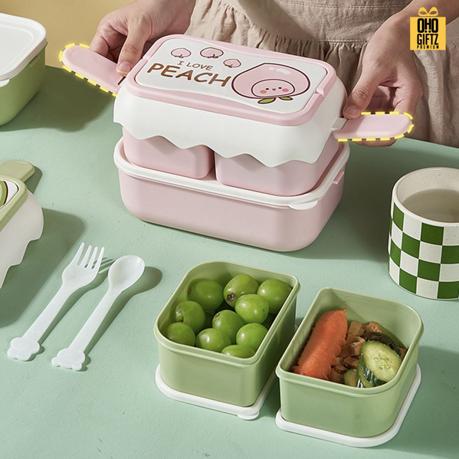 เซ็ทกล่องอาหารกลางวันน่ารัก สกรีนชื่อ สกรีนโลโก้ ทำเป็นของพรีเมี่ยมได้