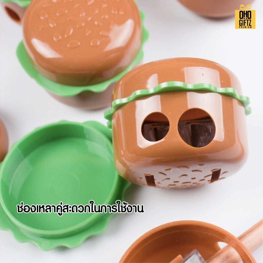 กบเหลาดินสอแฮมเบอร์เกอร์ ช่องเหลาคู่ สกรีนโลโก้ ทำเป็นของพรีเมี่ยมได้