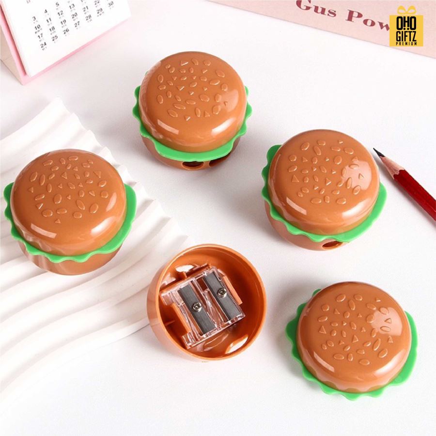 กบเหลาดินสอแฮมเบอร์เกอร์ ช่องเหลาคู่ สกรีนโลโก้ ทำเป็นของพรีเมี่ยมได้