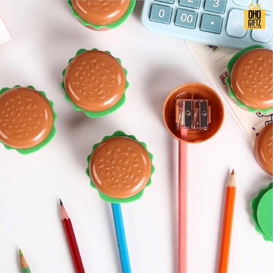 กบเหลาดินสอแฮมเบอร์เกอร์ ช่องเหลาคู่ สกรีนโลโก้ ทำเป็นของพรีเมี่ยมได้