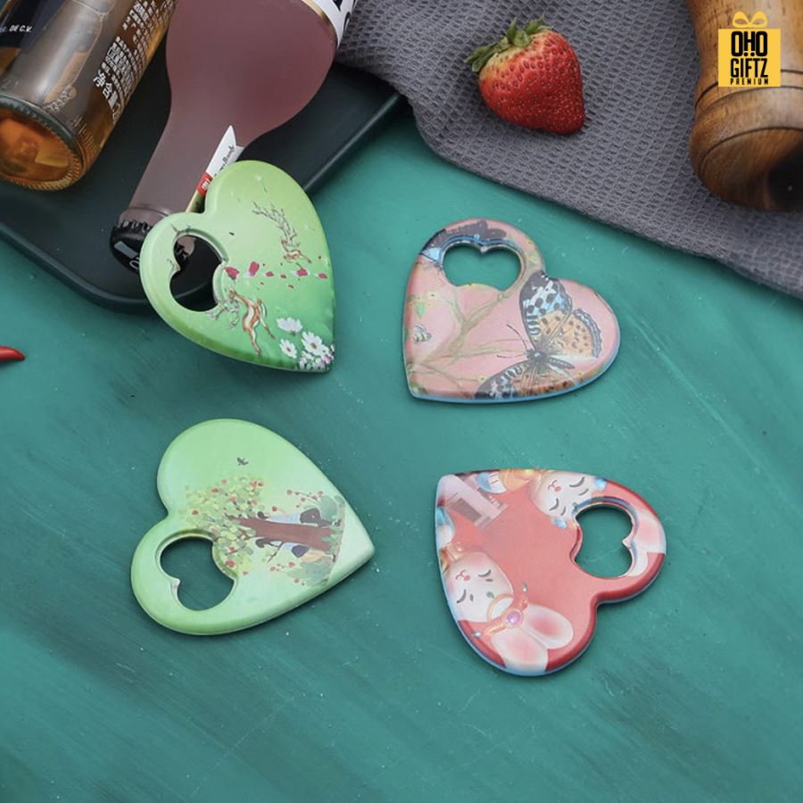 ที่เปิดขวดทรงหัวใจ พิมพ์ได้ไม่จำกัดสี สกรีนโลโก้  ทำเป็นของพรีเมี่ยมได้