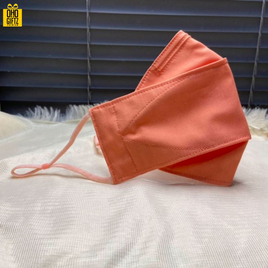 หน้ากากผ้าทรงเกาหลี (ผ้ามัสลิน+ผ้าคอตตอน) ผ้าหนา 3 ชั้น มีตัวปรับสายคล้องหู พร้อมสกรีนโลโก้