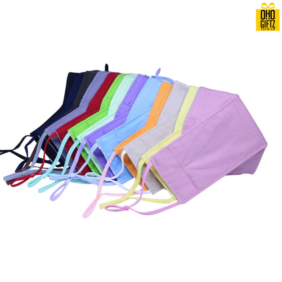 หน้ากากผ้าทรงเกาหลี (ผ้ามัสลิน+ผ้าคอตตอน) ผ้าหนา 3 ชั้น มีตัวปรับสายคล้องหู พร้อมสกรีนโลโก้