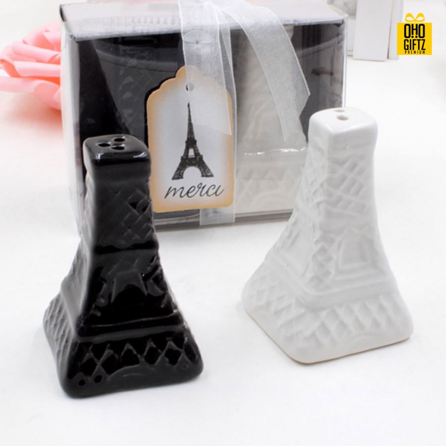 ที่ใส่เครื่องปรุงรูปหอไอเฟล  พิมพ์สติกเกอร์ชื่อฟรี ทำเป็นของพรีเมี่ยม ของชำร่วยงานเเต่งงานได้