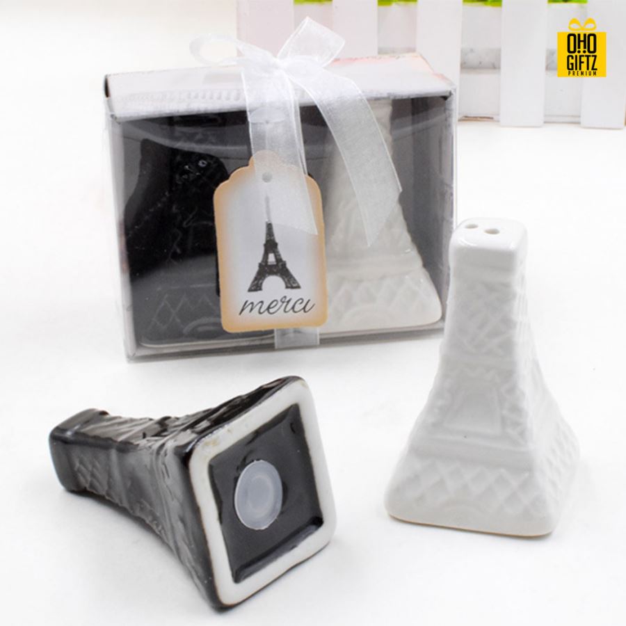 ที่ใส่เครื่องปรุงรูปหอไอเฟล  พิมพ์สติกเกอร์ชื่อฟรี ทำเป็นของพรีเมี่ยม ของชำร่วยงานเเต่งงานได้