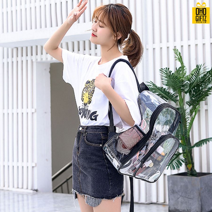 กระเป๋าเป้ใสกันน้ำ PVC สกรีนโลโก้ ทำเป็นของพรีเมี่ยม