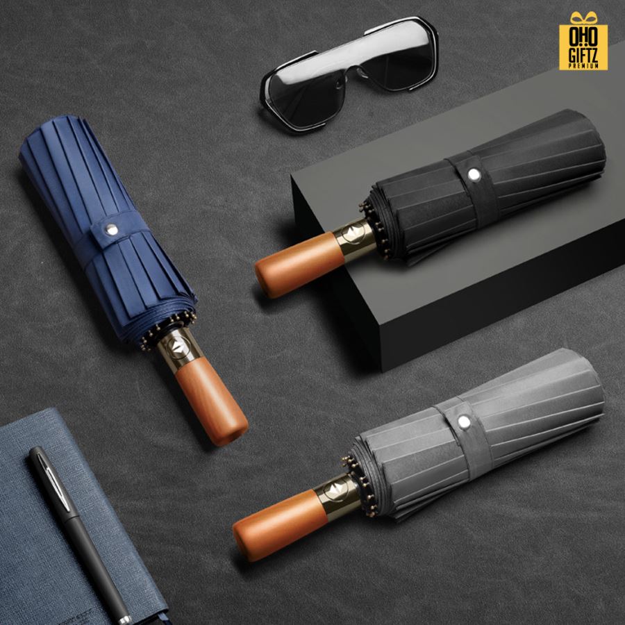 ร่มด้ามไม้เปิดอัตโนมัติแข็งแรงมาก 10 ก้านคู่ สกรีนโลโก้ ทำเป็นสินค้าพรีเมี่ยม 