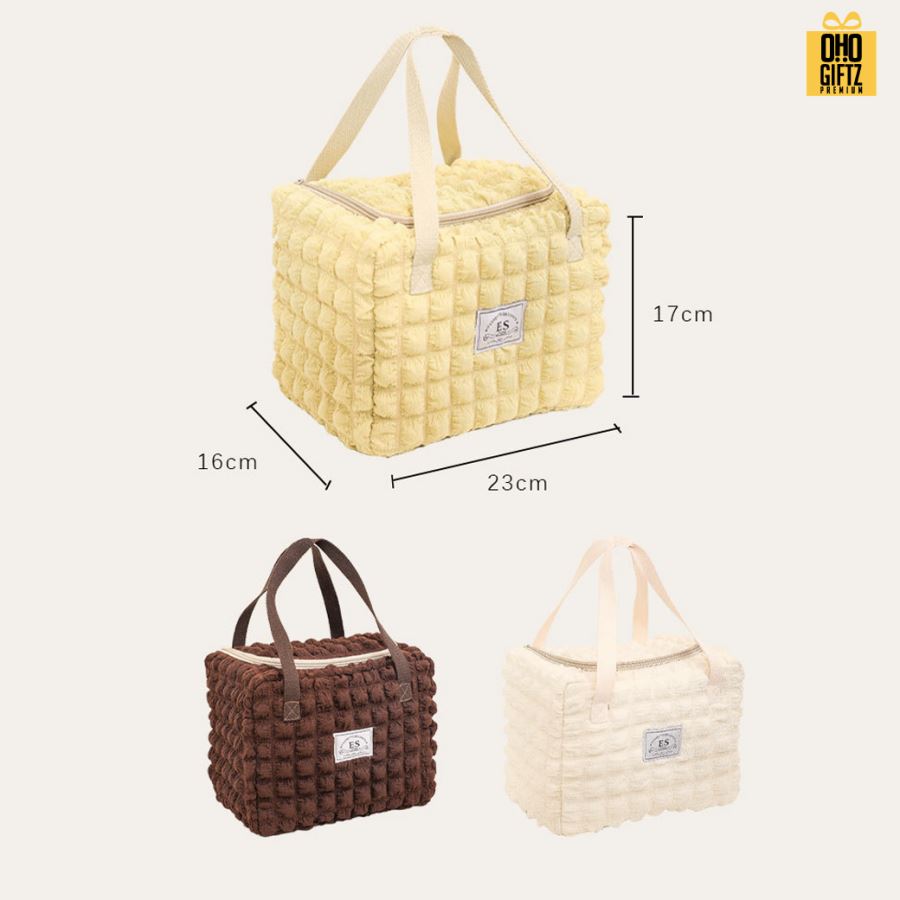 กระเป๋าเก็บความร้อน-เย็น ผ้านูนน่ารัก สกรีนโลโก้  ทำเป็นของพรีเมี่ยม