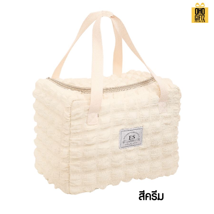 กระเป๋าเก็บความร้อน-เย็น ผ้านูนน่ารัก สกรีนโลโก้  ทำเป็นของพรีเมี่ยม